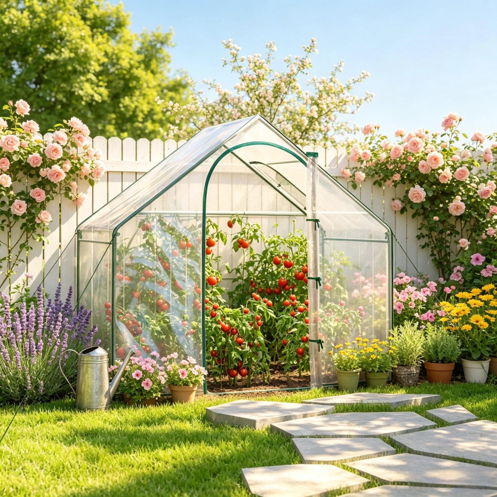 Serra da giardino in PVC trasparente con telaio in acciaio verde 1,8 × 1 × 1,68 m con porta e finestre avvolgibili