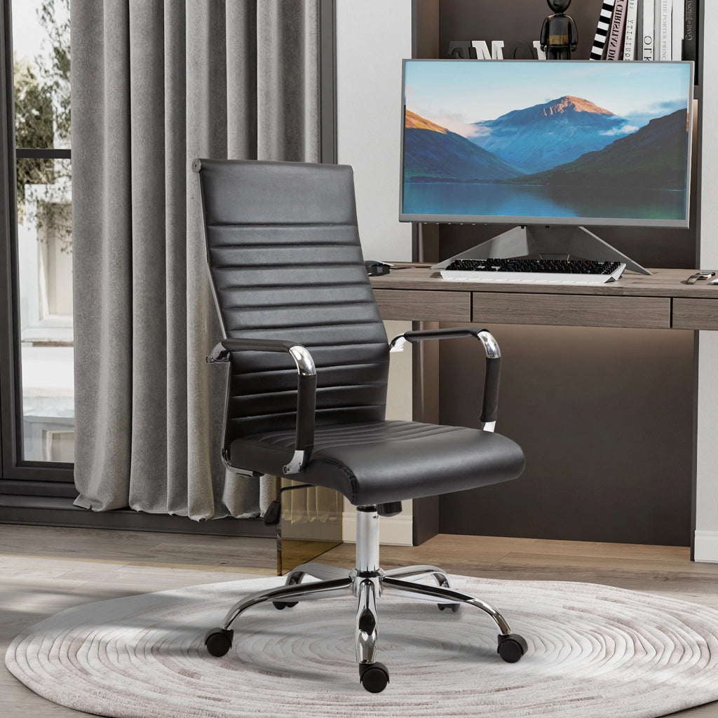 Sedia da ufficio ergonomica con altezza regolabile e funzione oscillante in pelle nera