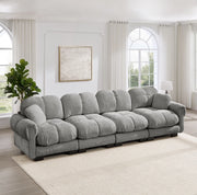 Divano modulare in chenille grigio chiaro 330x86x90 cm con cuscini imbottiti e schienale ergonomico