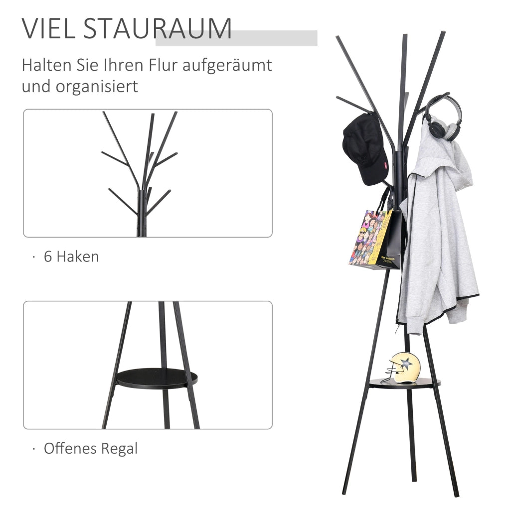 Appendiabiti in metallo nero con 3 bastoni e 8 ganci, 180 cm, guardaroba da ingresso moderno