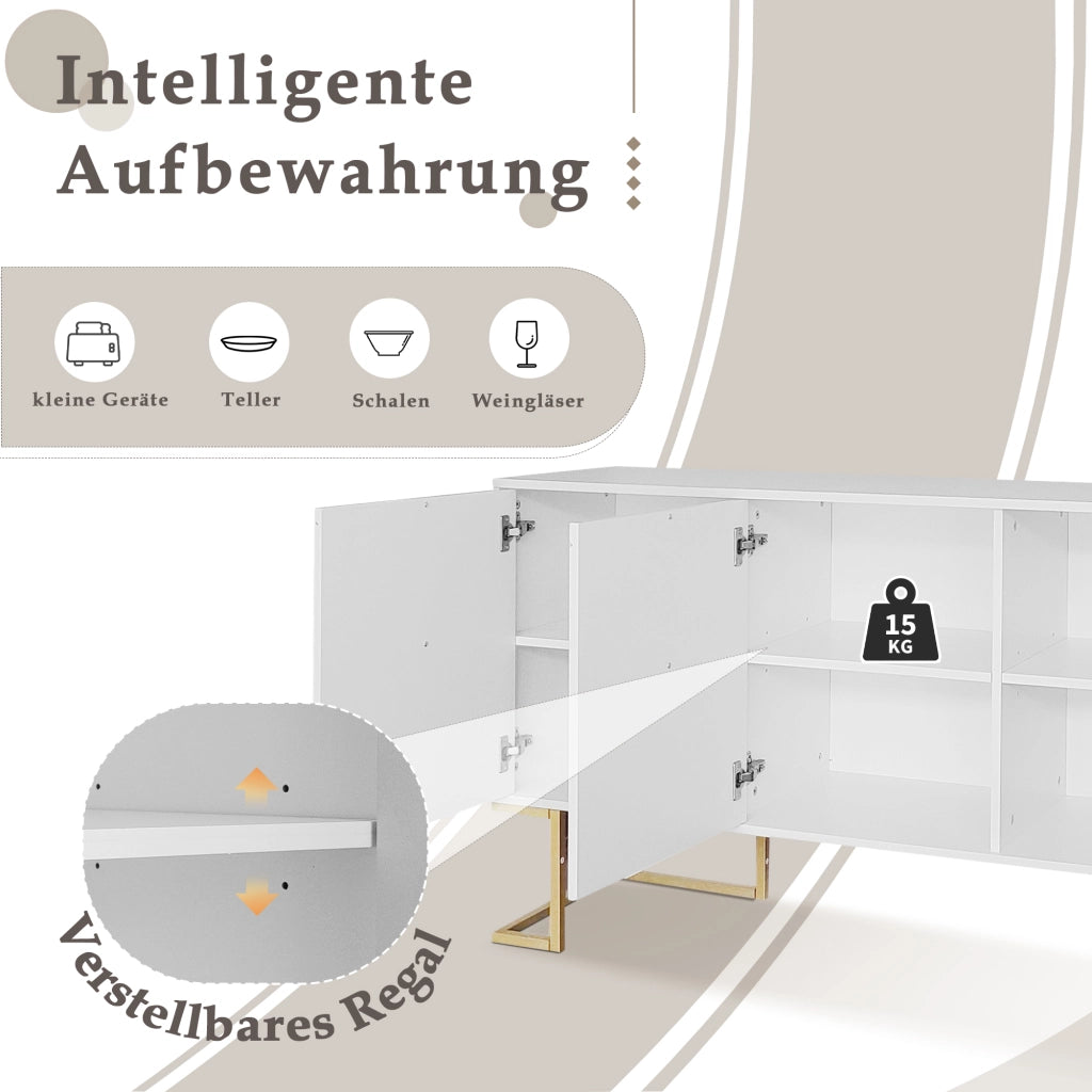 Credenza a 3 ante con ripiani rimovibili regolabili in MDF e truciolare bianca per cucina e sala da pranzo