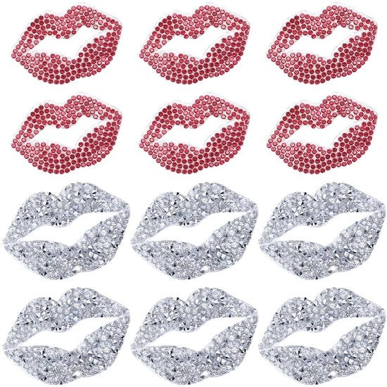 12 pezzi di Strass per labbra - Adesivi per abbellire abiti e accessori