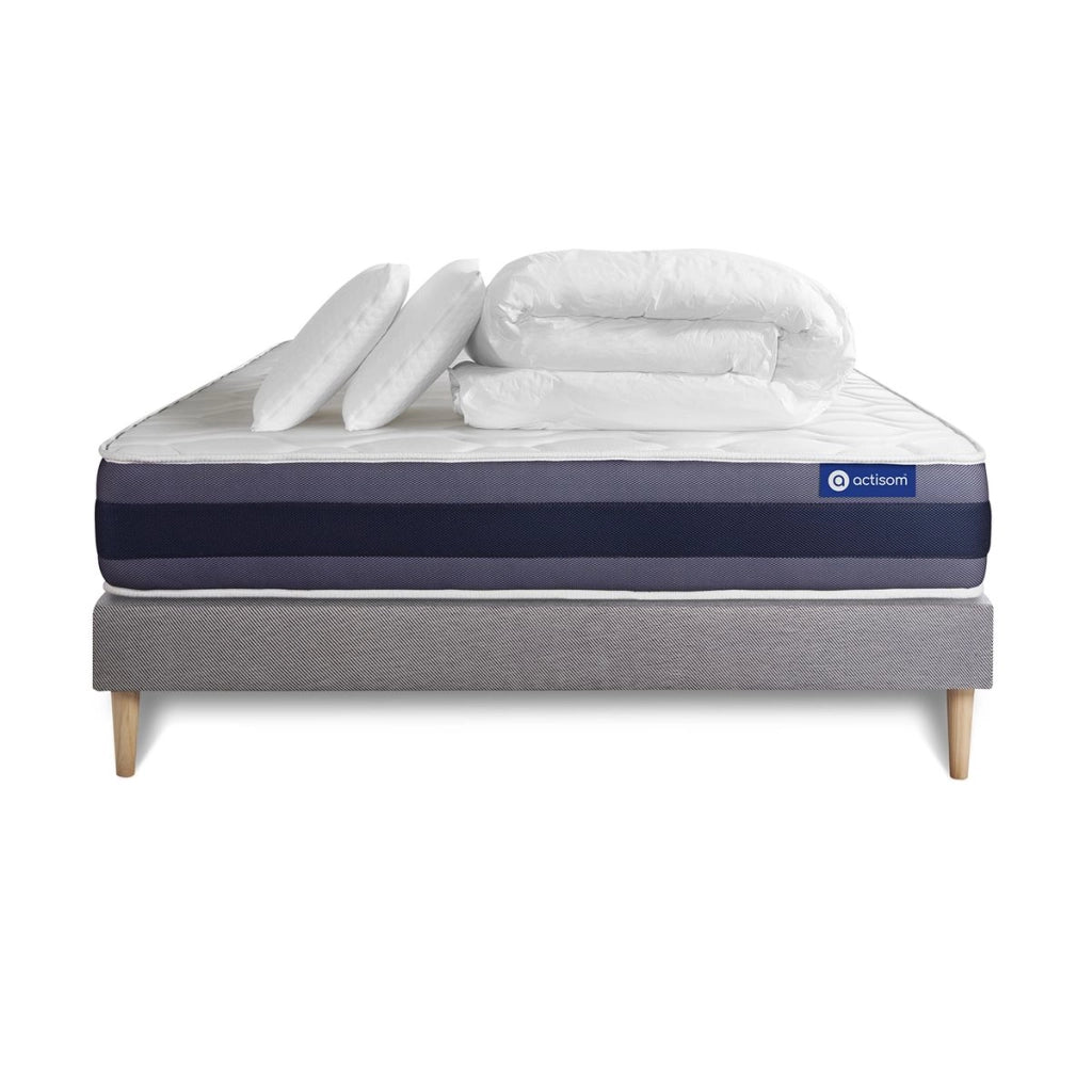 Pacchetto letto completo - Materasso 200x200cm + Box spring con doghe (kit) + 2 cuscini + Piumino - Actimemo Morpho