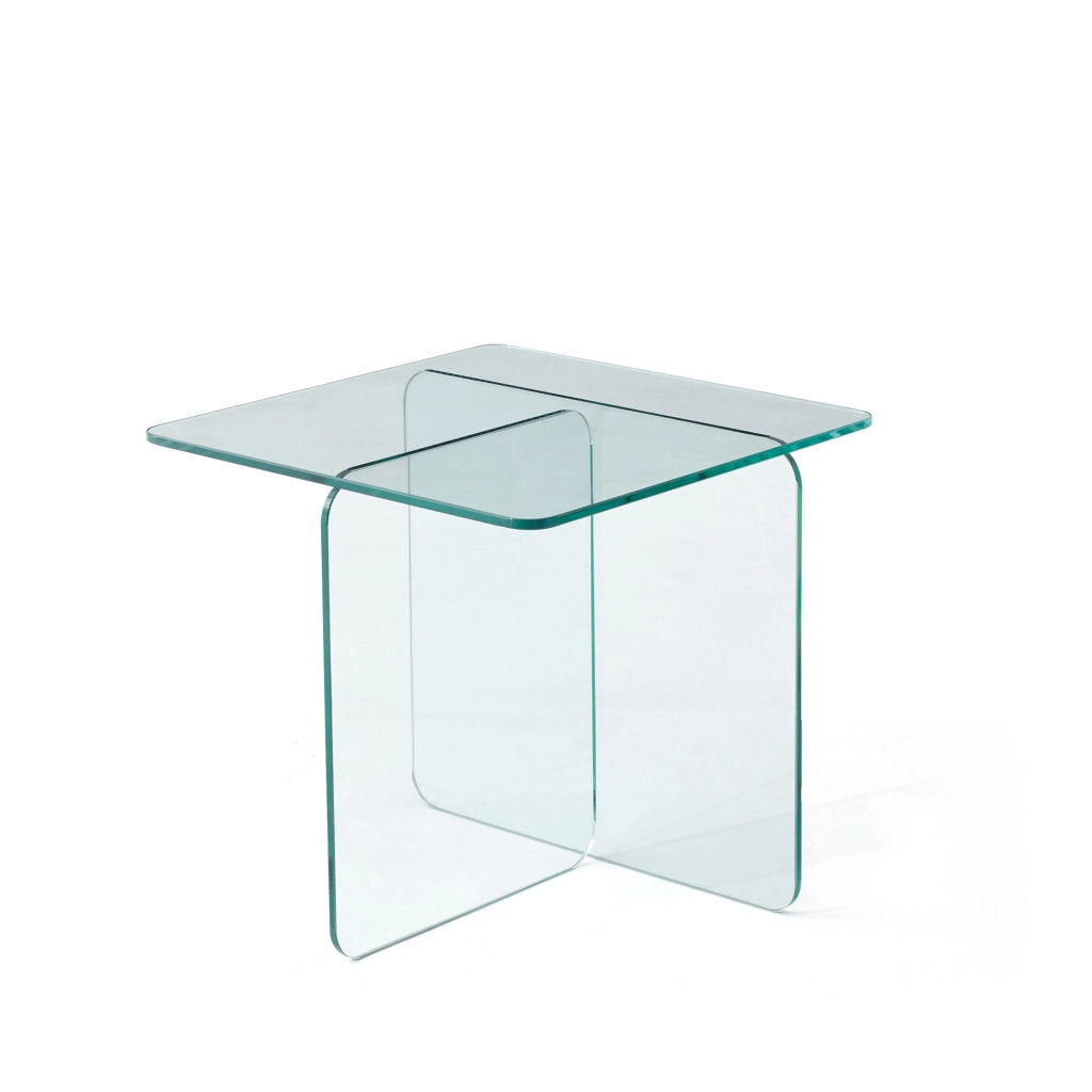 Tavolino laterale 45x45x41 cm in vetro temperato trasparente per interni ed esterni