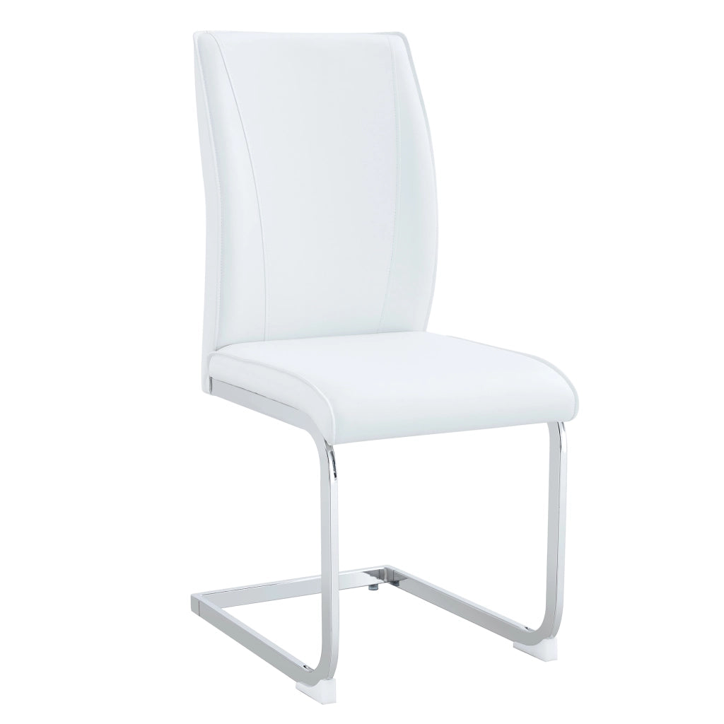 Set di 2 sedie da pranzo in ecopelle bianca con gambe in metallo argentato