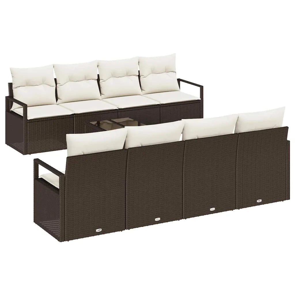 Set Divano da Giardino 9 pcs Marrone e Crema polyrattan