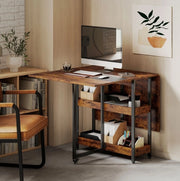 Tavolo da pranzo pieghevole rustico in melaminico 133,4x80x75 cm con 2 ripiani aperti, per 2-4 persone