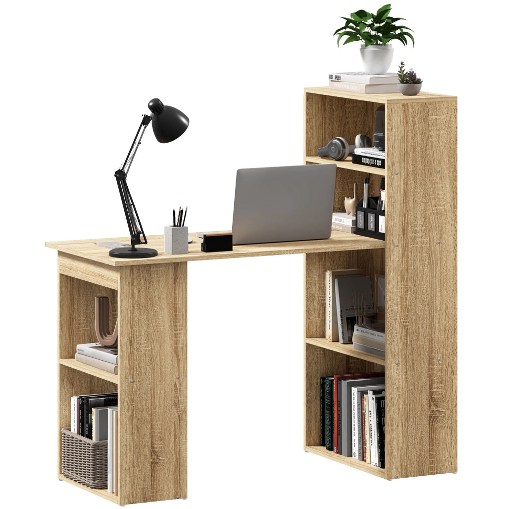 Scrivania angolare con libreria ¨C Xylo ¨C legno rovere, ripiani multipli per computer e stoccaggio