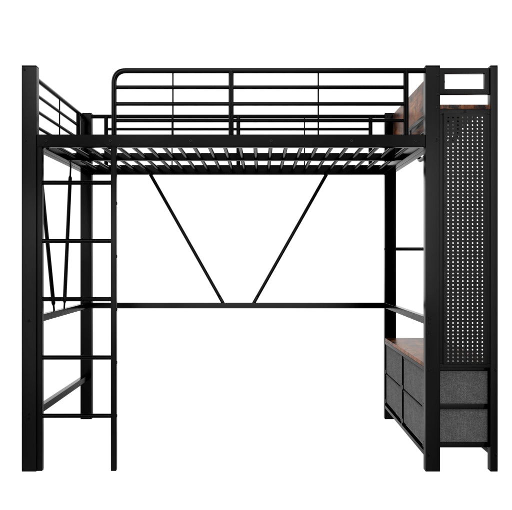 Letto a soppalco 90x200 cm con LED, USB e USB-C in metallo e MDF nero