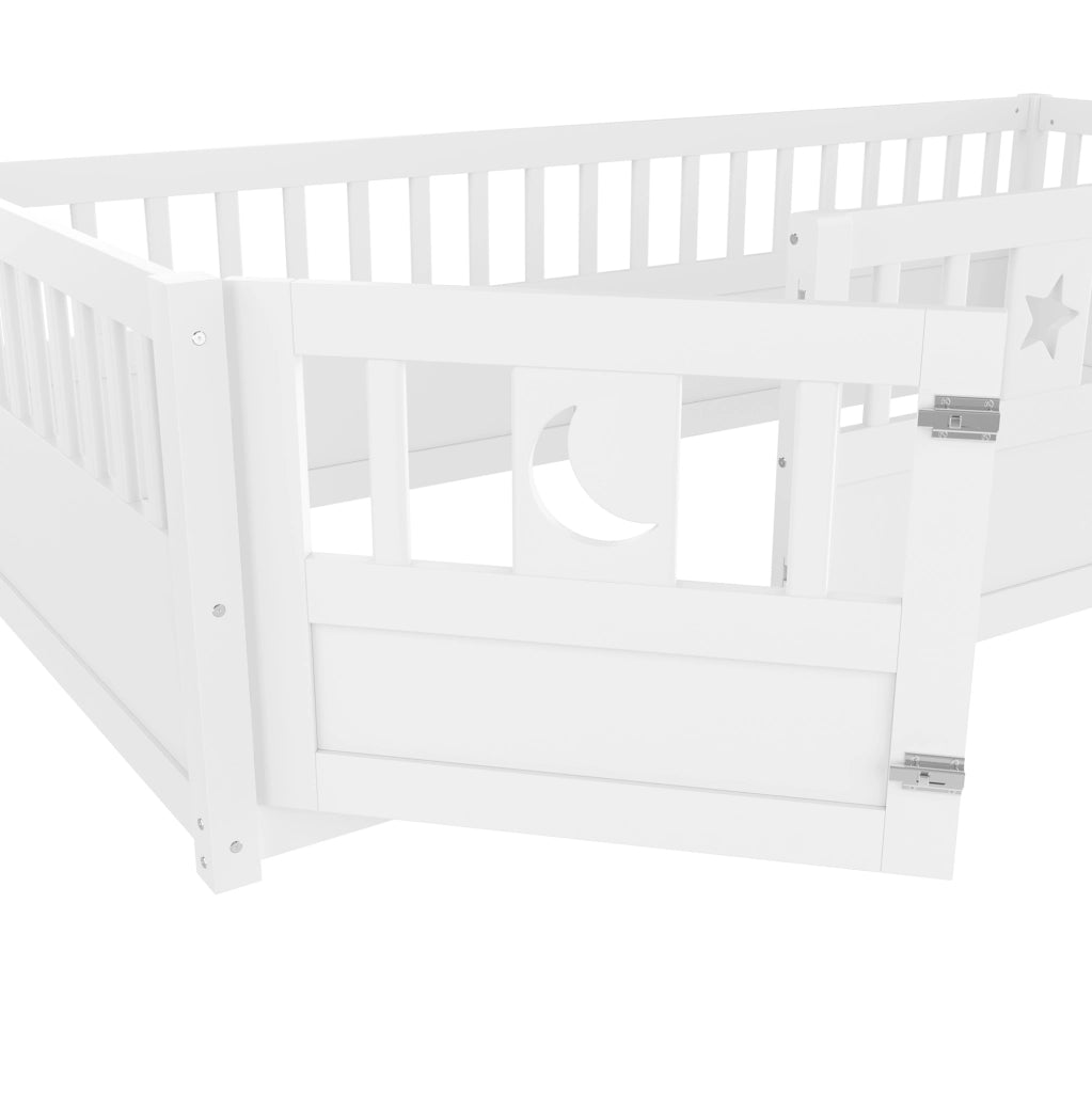 Letto per bambini 90x190 cm con spondine di sicurezza e chiusura; in pino e multistrato bianco