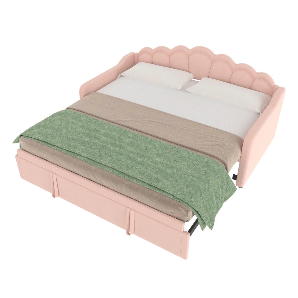 Letto Giorno con Letto Estraibile e LED Multicolore, Velluto Rosa, 90x200 cm (180x200 cm)