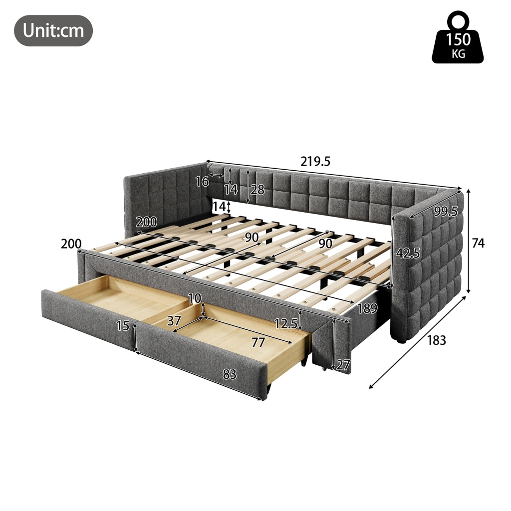 letto divano velluto grigio 90 x 200 cm