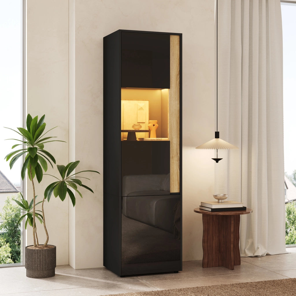 VETRINA Alta con LED 50x40x179 cm Nero e Naturale