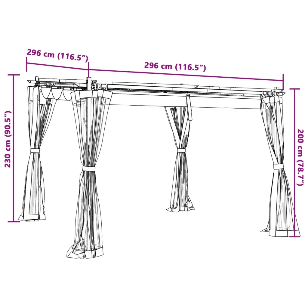 Gazebo | Pergolato con Pareti in Rete Crema 3x3 m in Acciaio