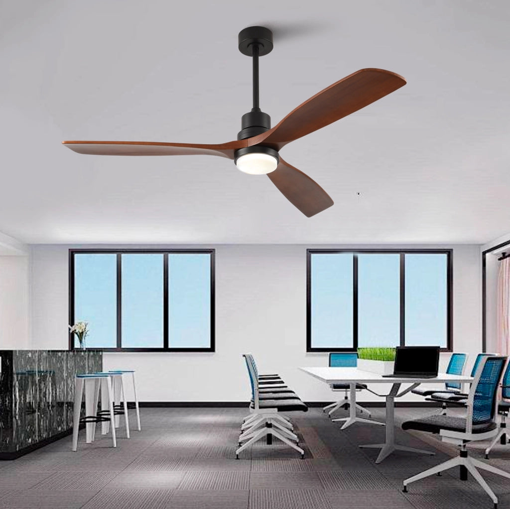 Ventilatore da soffitto 60" con pale in legno massello, motore DC reversibile silenzioso, illuminazione LED 3CCT regolabile, telecomando 6 velocità