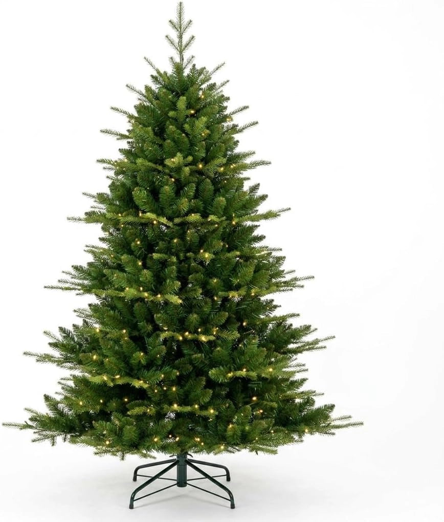 Albero di Natale Artificiale Folto 137cm con Luci LED Rami Realistici e Base Metallica