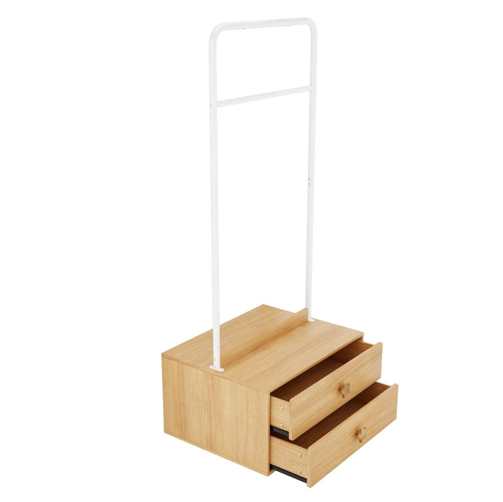 Kleiderständer mit 2 Schubladen, 70 × 55 × 168 cm, Holzfarbe, Sternförmige Griffe