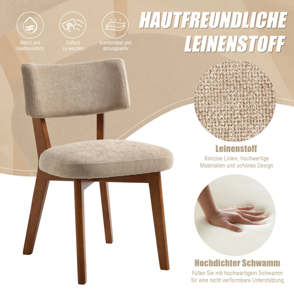 Sedia da pranzo imbottita in tessuto kaki con gambe in legno massello; 54;5x47x77 cm