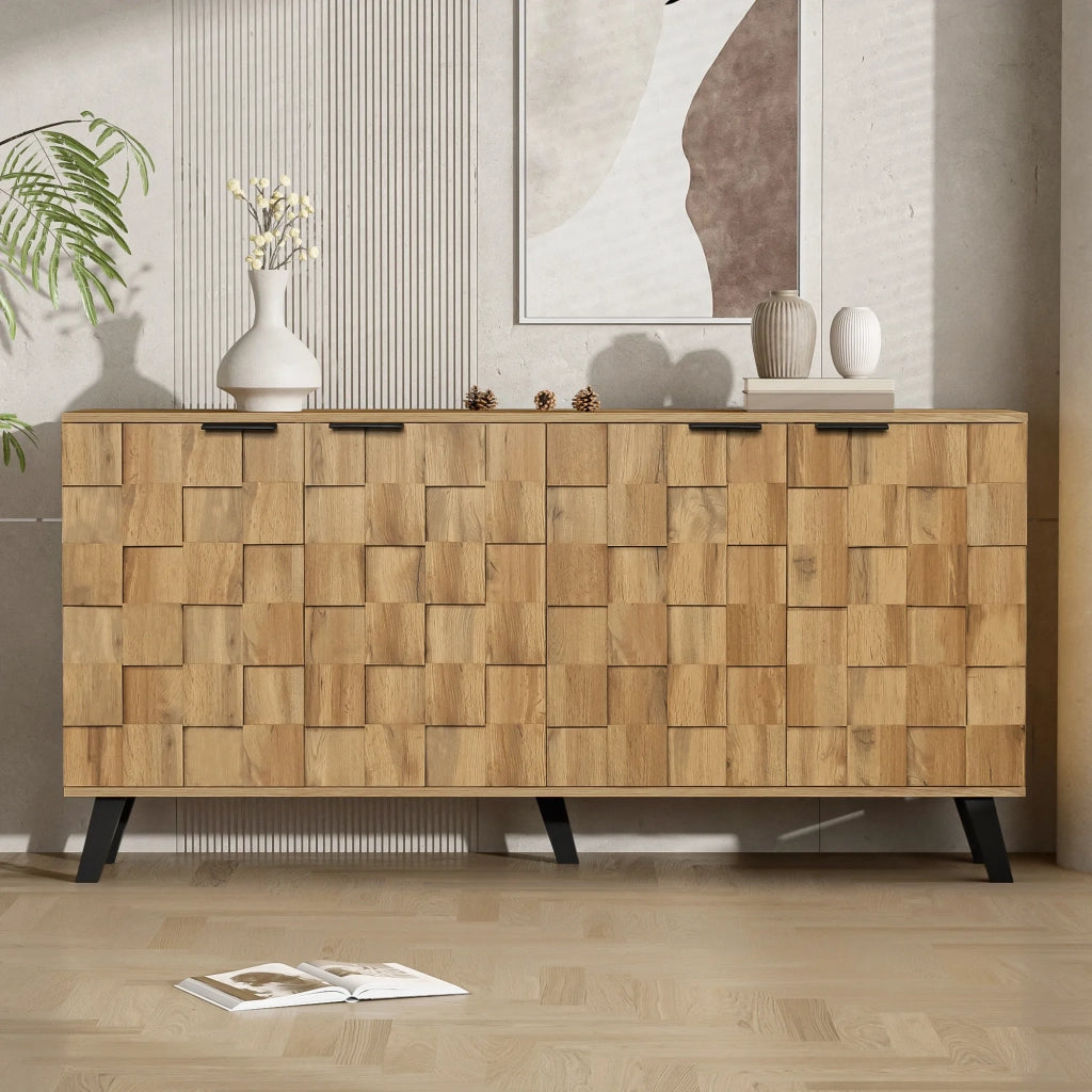 Sideboard moderno con 4 ante, 160,5 x 35,5 x 78 cm, design pratico per soggiorno, camera da letto e sala da pranzo