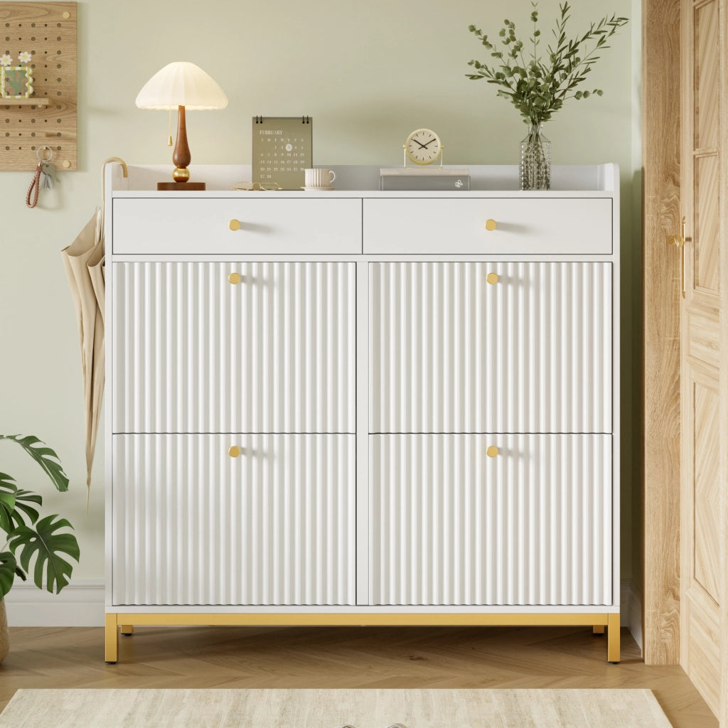 Scarpiera Slim con Ante e Cassetti ¨C Minimal ¨C Bianco, Metallo, 106,5x25x107 cm