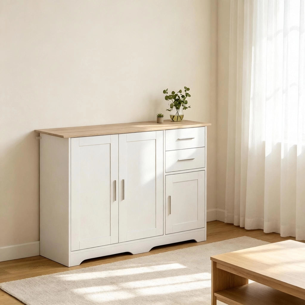 Madia con 2 cassetti e 2 ante con ripiano regolabile per soggiorno; cucina o ingresso; in MDF e truciolare; 100×40×78 cm