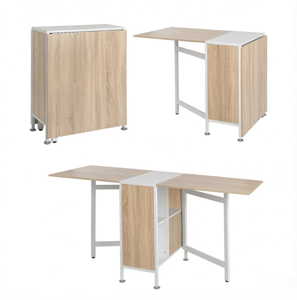Tavolo da cucina pieghevole in MDF bianco e rovere chiaro