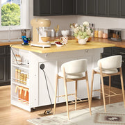 Isola da cucina mobile in MDF con ripiano pieghevole, 130×50(80)×87 cm, con ruote e prese integrate