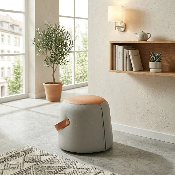 Pouf poggiapiedi - con maniglia e seduta imbottita - per soggiorno - in PU grigio