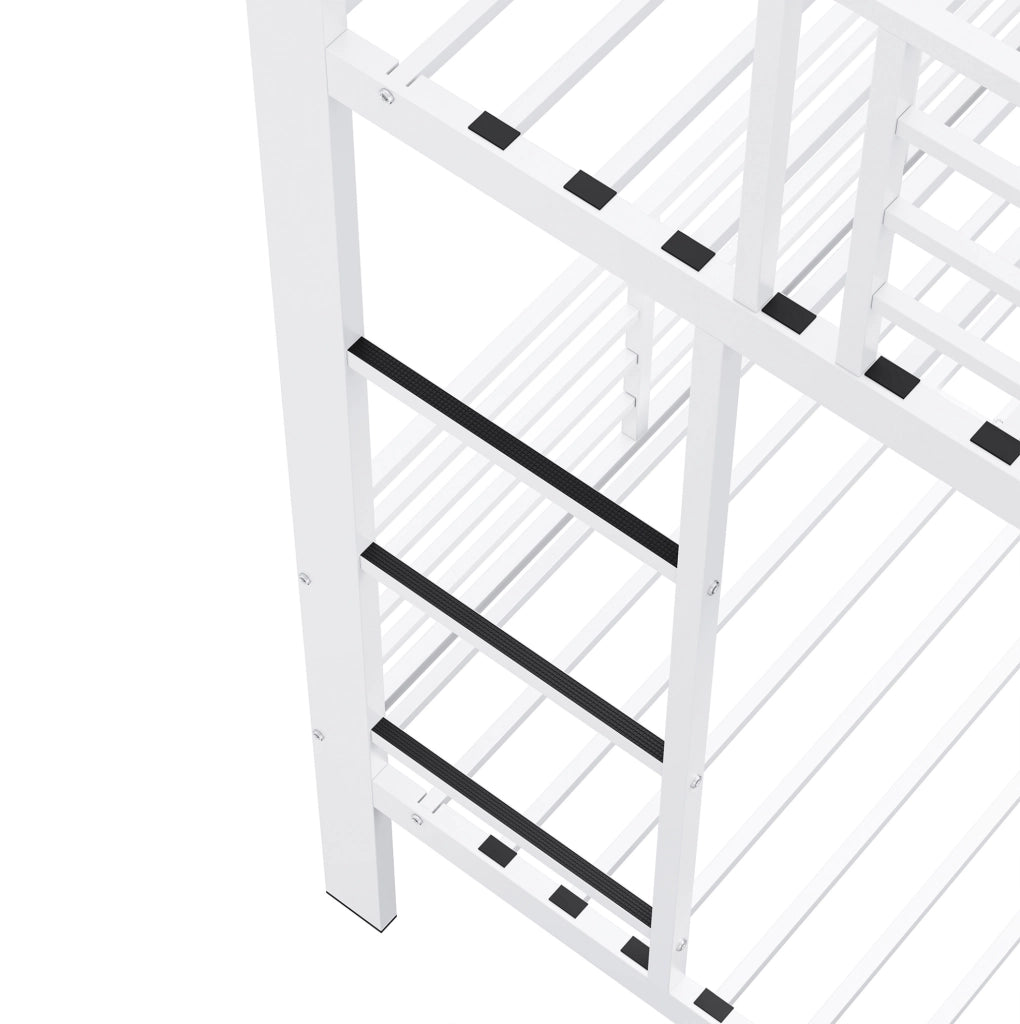 Letto a castello ULEVR 140x200 cm in metallo bianco opaco con barriera di sicurezza alta e scala