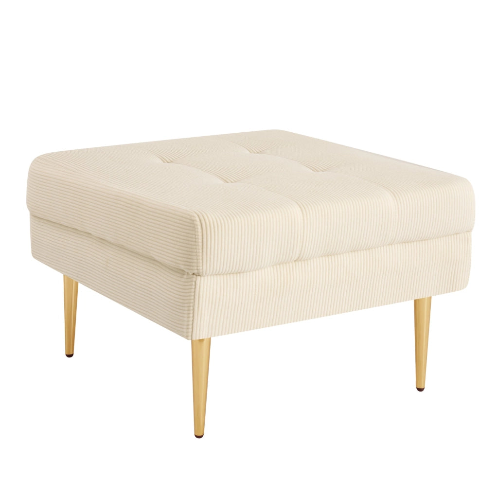 Divano 4 posti moderno in tessuto vellutato con pouf versatile, struttura in ferro da 20 cm, 250 cm, colore crema bianco