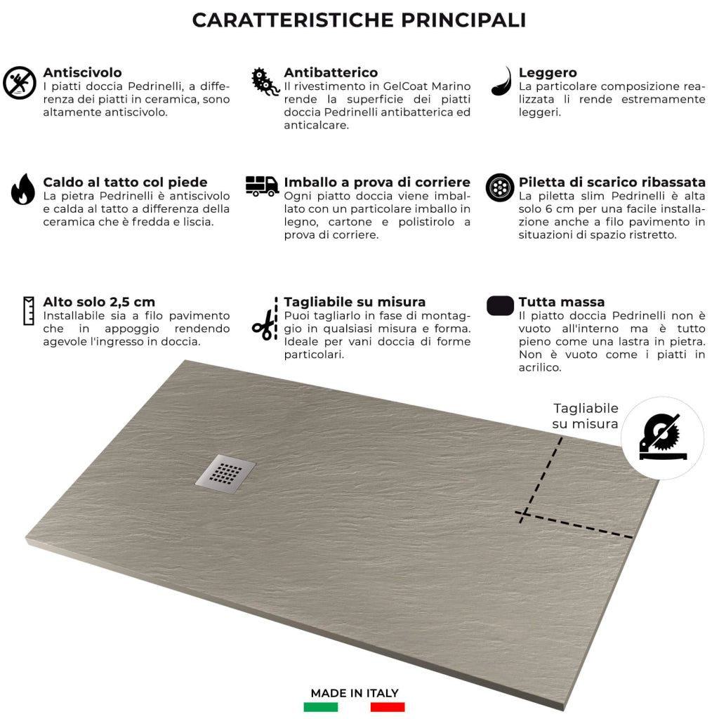 Piatto Doccia in Pietra 90x180 cm Pedrinelli Ardesia Stone Side Seppia