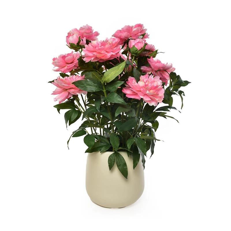 FIORE PEONIA ARTIFICIALE  COLORE ROSA DA ARREDO IN POLIESTERE CON VASO IN PLASTICA  -  Ø 26 X H.81 CM