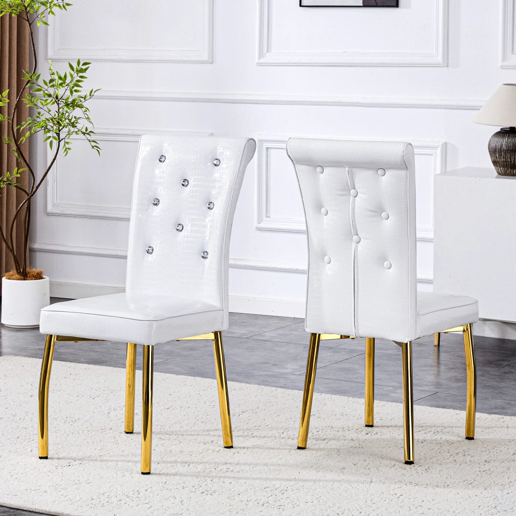 Sedia da pranzo set di 2 con dettagli in cristallo seduta imbottita e gambe metalliche dorate in PVC bianco oro