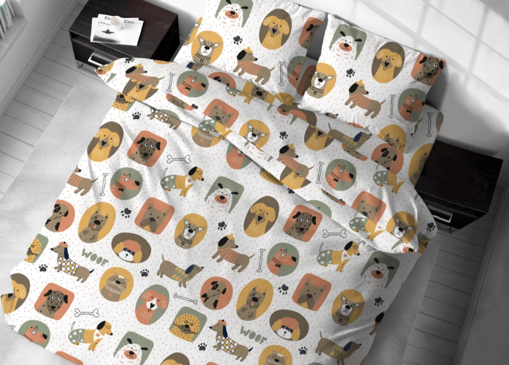 Sacco Copripiumino In 100% Cotone Made Italy Disegno Cani 25GI - Singolo - Cani 25GI