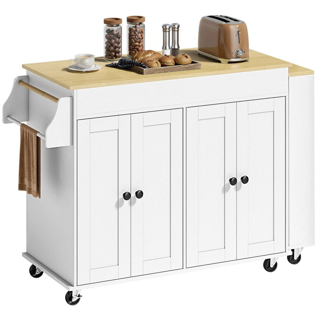Carrello da Cucina con Ruote ¨C Xylo ¨C Piano Estraibile 4 Ante Ripiani Regolabili Portaspezie Bianco