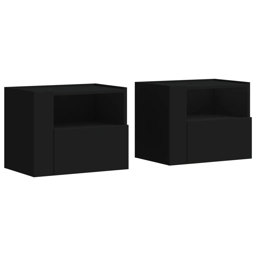 Set di 2 Comodini | Armadio da Notte | Mobiletto da notte a Muro Nero 45x30x35 cm