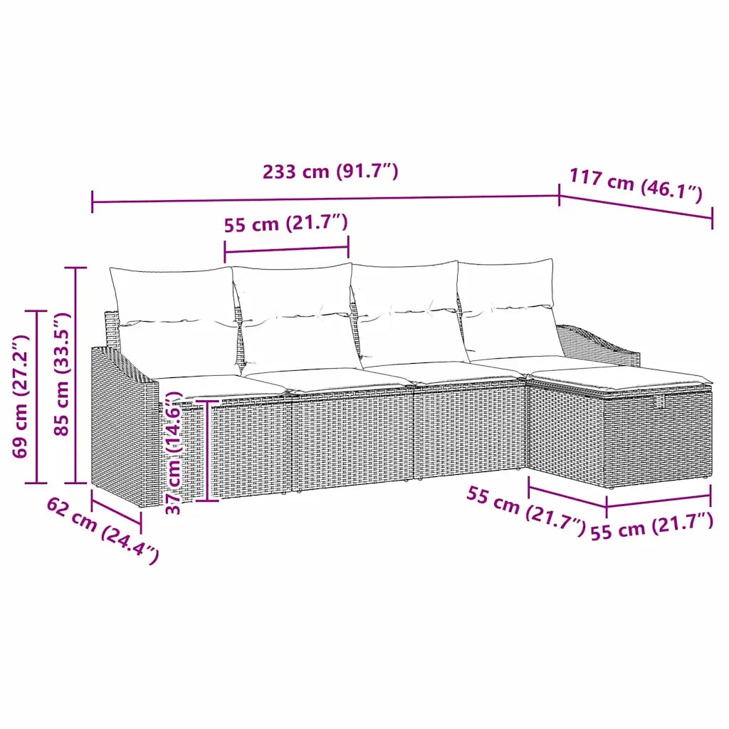 Set di divani con cuscino 5 pcs Nero polyrattan 3359262