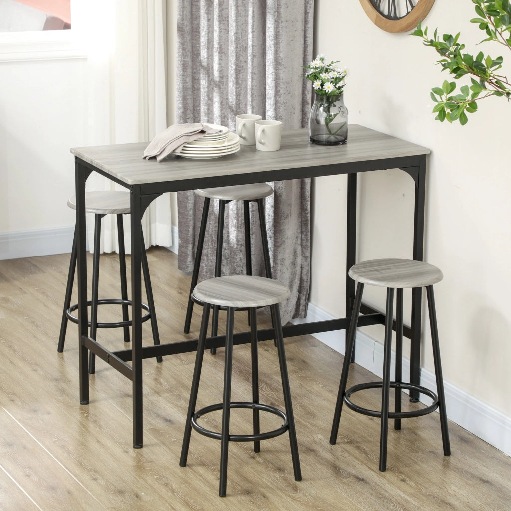 Tavolo da pranzo con 4 sgabelli ¨C zephmum ¨C nero, metallo e legno, 90x200 cm