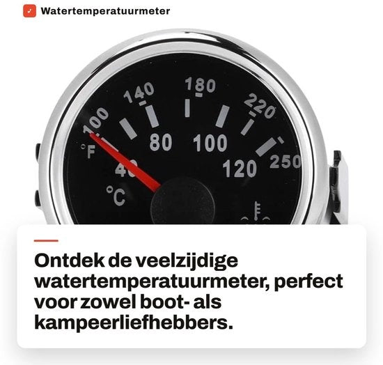 Termometro acqua 40-120 °C - acqua resistente - termometro per motori marini - 52 mm/2in - protezione IP67 - acciaio inossidabile + plastica verniciata
