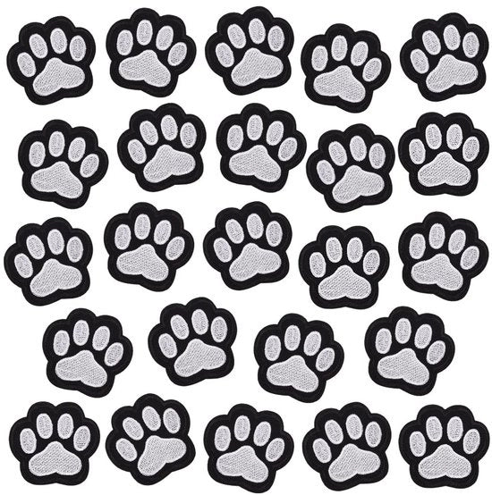 Pannelli di impronta di piede per animali 30 pezzi - Pannelli decorativi ricamati - Pannelli per stirare o cucire - Impronte di piede di animali - Materiale: Poliestere - Colore: Nero