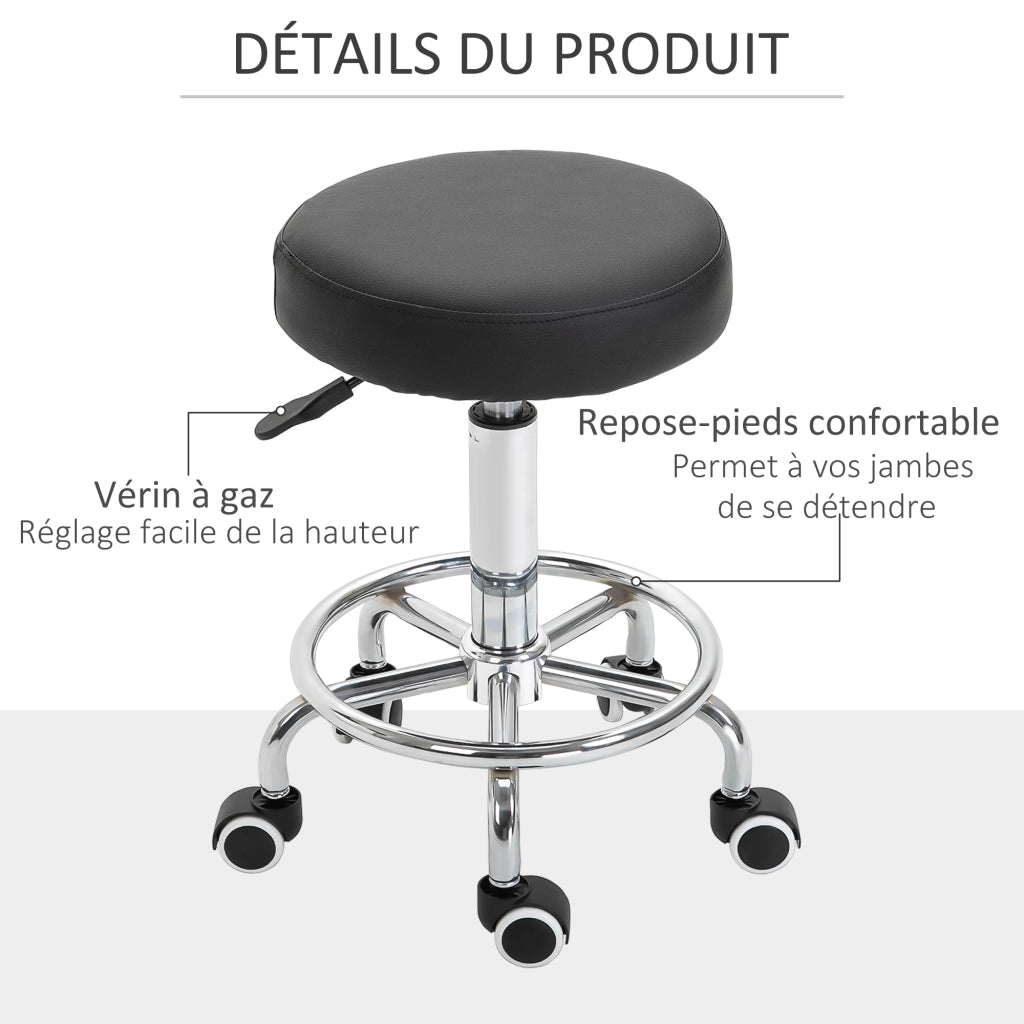 Sgabello con Rotelle Regolabile in Altezza ¨C Minimal ¨C Nero 50-64 cm