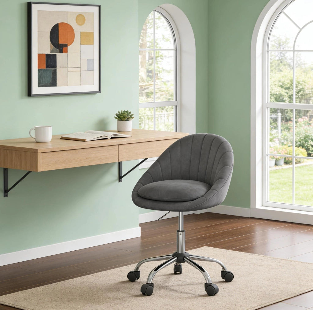 Sedia da ufficio ergonomica in velluto grigio scuro con ruote