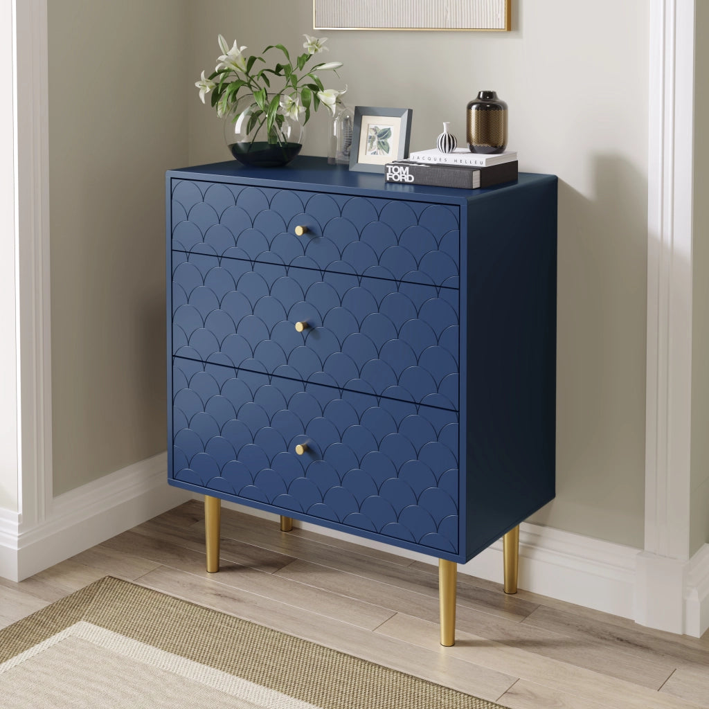 Comò con 3 cassetti, colore blu navy, 75 x 40 x 89 cm