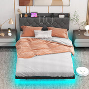 Struttura Letto Matrimoniale con Luci LED, Letto a Piattaforma con Testiera Imbottita Regolabile e Stazione di Ricarica, Letto Moderno in Metallo, Silenzioso, Carico 300kg (200 x 140cm)