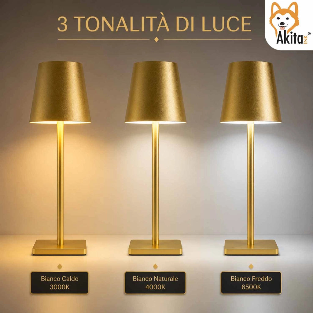 Akitaink Lampada da Tavolo LED Oro Ricaricabile