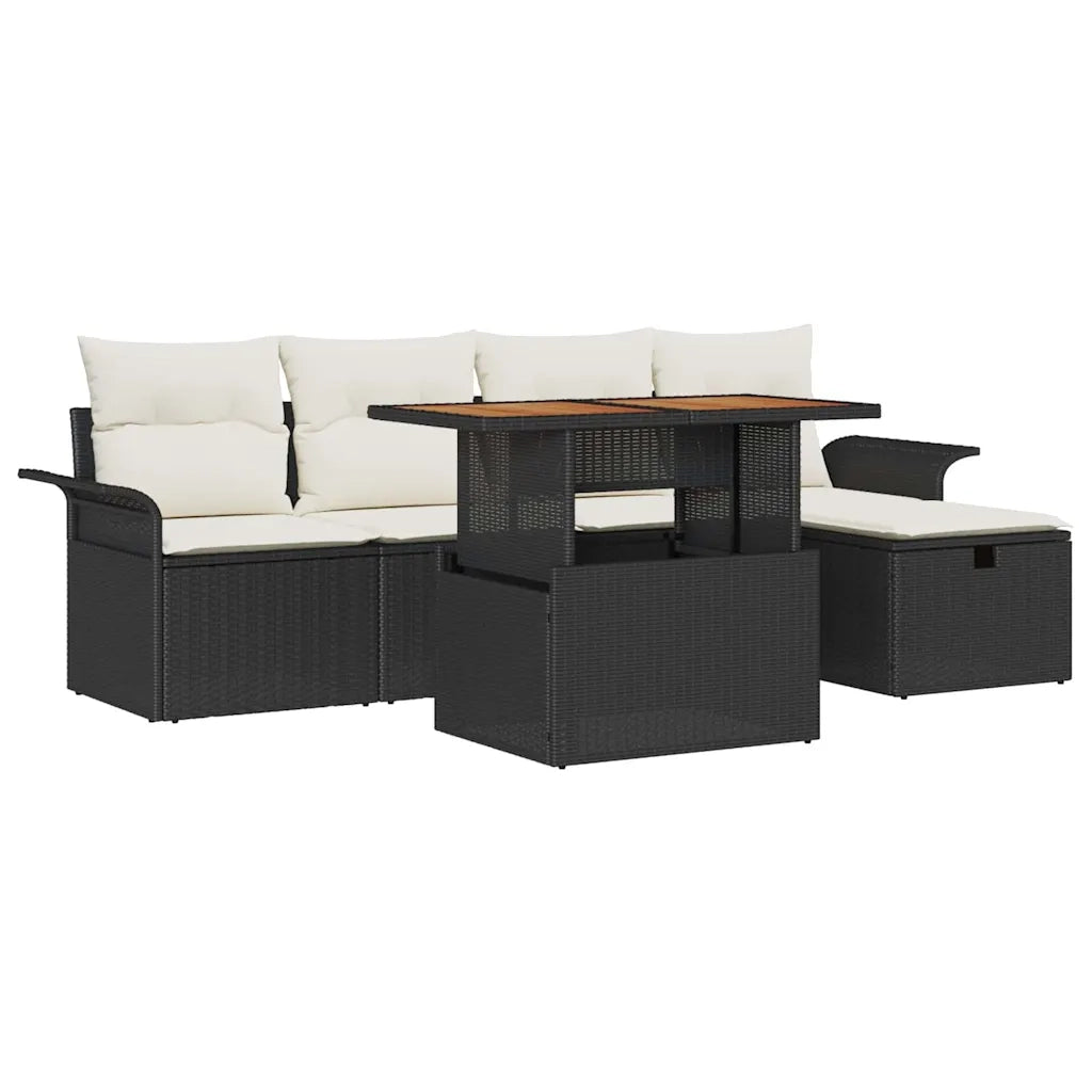 Set Divano da Giardino con cuscino 6 pcs Nero polyrattan