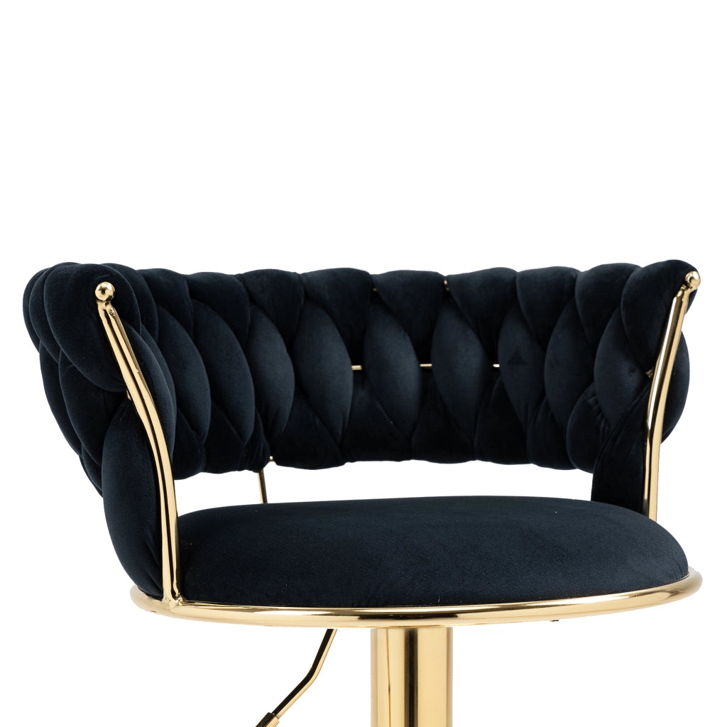 Sgabello bar girevole 360掳 regolabile in velluto nero con base oro