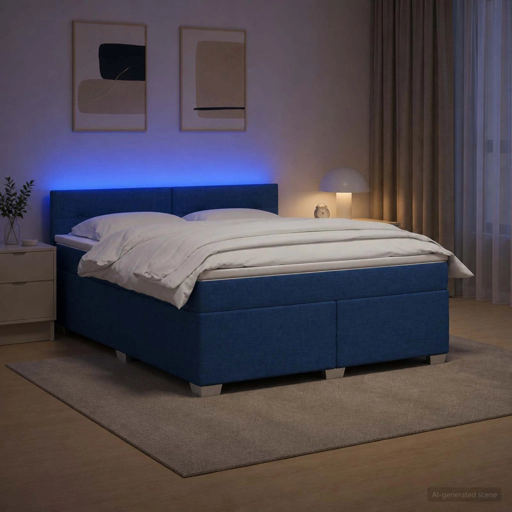 Letto con Box Spring, Materasso e LED Blu 160 x 200 cm Tessuto 3451986