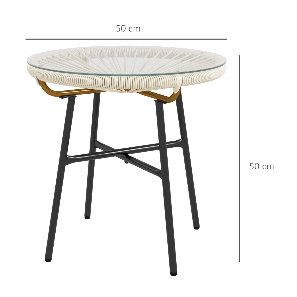 Tavolino da giardino rotondo ¨C zephmum ¨C resina effetto rattan, metallo, piano in vetro temperato, crema, ? 50 x 50 cm