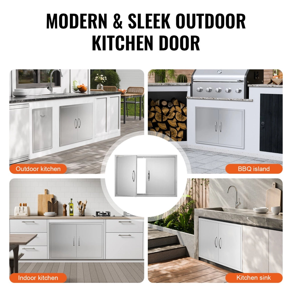 Doppia porta di accesso da cucina esterna BH-017 in acciaio inox, 889 x 610 mm, da incasso, robusta e durevole per isola cucina e mobiletto esterno